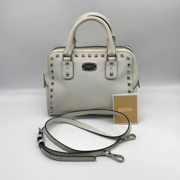 Michael Kors White Saffiano Leather Studded Satchel - Picture 11 of 13